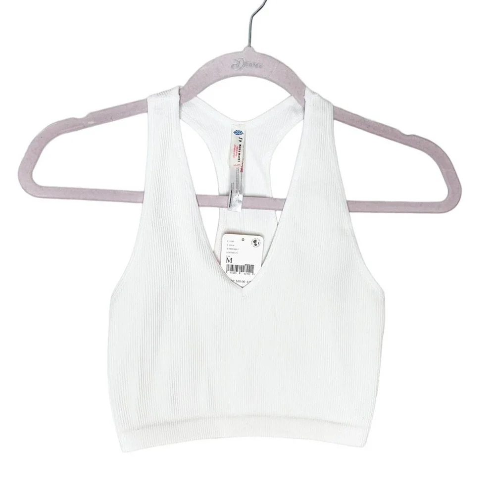 NWT Free People Movement White Vneck Ribbed Cropped Tank - Picture 1 of 4